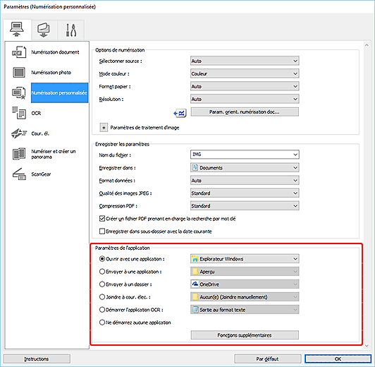 figure : boîte de dialogue Paramètres